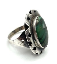 Native American Sterling Silver Green Turquoise Ring Size 6.5