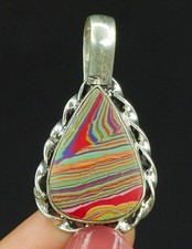 Natural Rainbow Calsilica Gemstone 925 Sterling Silver Women's Pendant