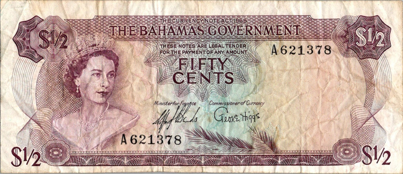 BAHAMAS, $ 1/2 ,QEII,  L.1968