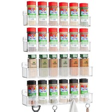 Spice Rack Wall Mount, 4 Pack, Clear, 2 Inch Wide, Screw or Adhesive Installa...
