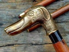 Vintage Brass Dog Head Handle Antique Style Victorian Wooden Walking Stick Cane