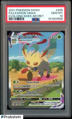 2021 Pokemon SWSH Evolving Skies Secret #205 FA Leafeon VMax PSA 10 GEM MINT