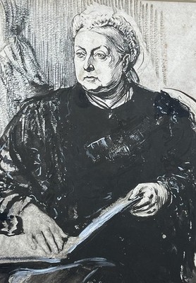 Theodore Blake Wirgman 1848-1925 Portrait of Queen Victoria - Indian Ink & Wash