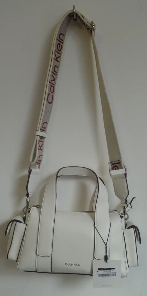 Calvin Klein Webbing Strap Pocket Bag/Hand Bag White Alyssum / Contrast Webbing - Image 2 of 4