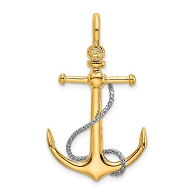 10K Bicolor Gold 3-D Anker mit T Stab und Seil mit Schäkel Kaution Charm Anhänger