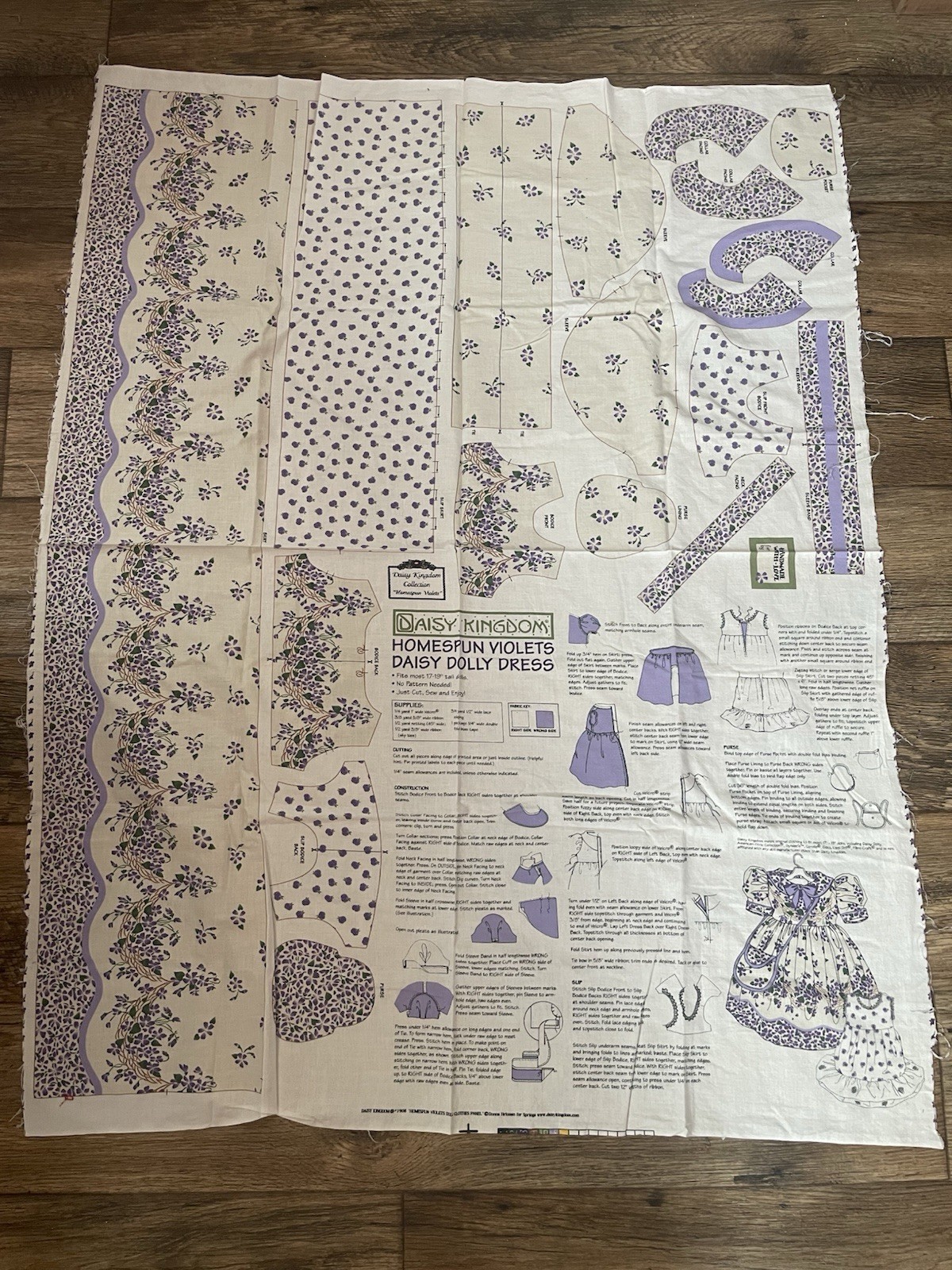 Daisy Kingdom Homespun Violets Daisy Dolly Dress Fabric Panel