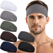 7 Pack Sports Headbands for Men, Sweat Absorbent Non Slip Elastic Headband, Q...
