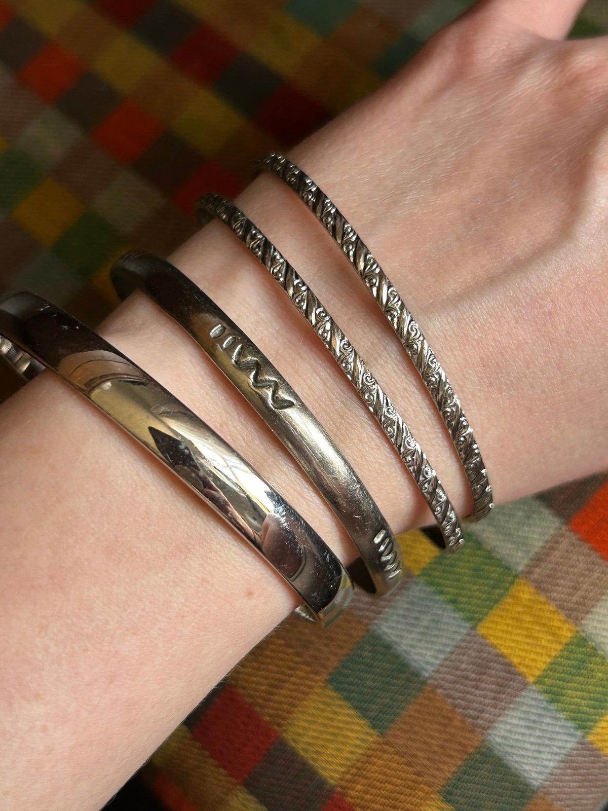 Vintage Silver Tone Bangle Bracelet Stack Monet A… - image 1