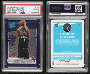 2020 Donruss Optic Purple Fast Break Prizm /95 Anthony Edwards PSA 8 Rookie RC