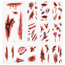 Fake Water Tattoo Scar/Real Blood Scars/Wound Stickers Halloween Horror Decor