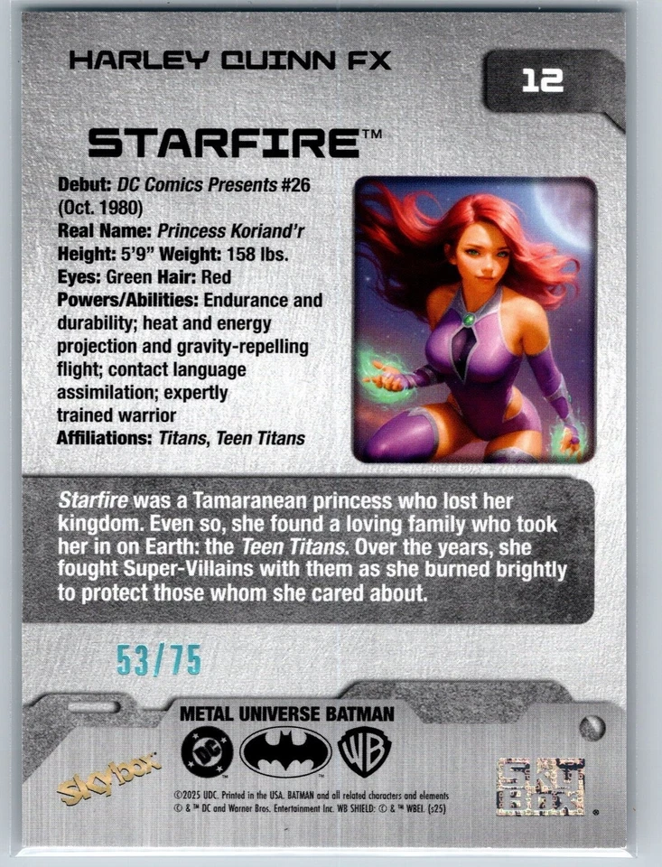 Skybox Metal Universe Batman #12 Starfire Harley Quinn FX 53/75 2025 Foto 2 de 2