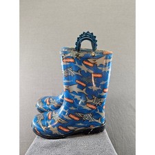 Shark Chomp Print Blue Rubber Rain Boots Kids...