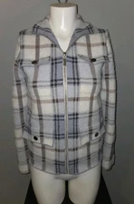 Womens Rachel Zoe Fuzzy Full Zip Sweater Jacket XS Plaid