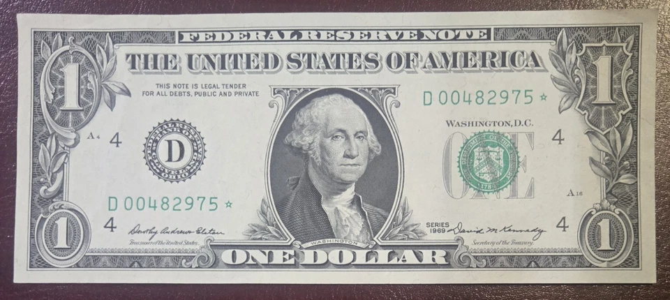 $1 Vintage Star Bill 1969 00482975* Very Lightly Circulated  - Image 2 of 3