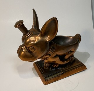 1930s art deco Ronson running bulldog striker lighter with pipe holder