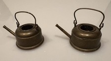 Vintage Miniature Dollhouse Heavy Brass Tea Kettle Farmhouse Teapots 2 No Lids