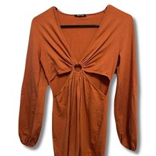 Orange Boohoo long sleeve cut out dress dress size small