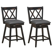 Pemberly Row Set of 2 Barstools Swivel Counter Height Chairs in Black