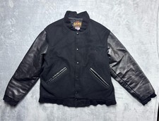 Vintage Mens Game Sportswear Wool Leather Varsity Jacket Sz Small Black USA Made