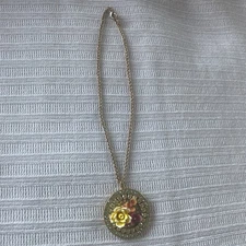 Tarina Tarantino necklace medallion Swarovski flower goldtone chain-beautiful!