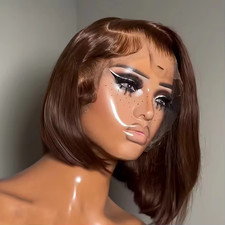 Brown Straight Short Bob Wig 13x4 4x4 HD Lace Frontal Wigs 100 Human Hair Prepl