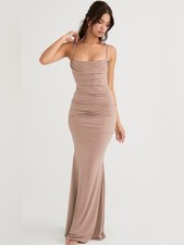 HOUSE OF CB 'Milena' Almond Jersey Corset Maxi Dress XS