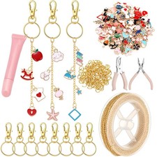 213 Pcs Keychain Making Kit Bag Charm Kit Stylish Lip Gloss Keychain Making 1...