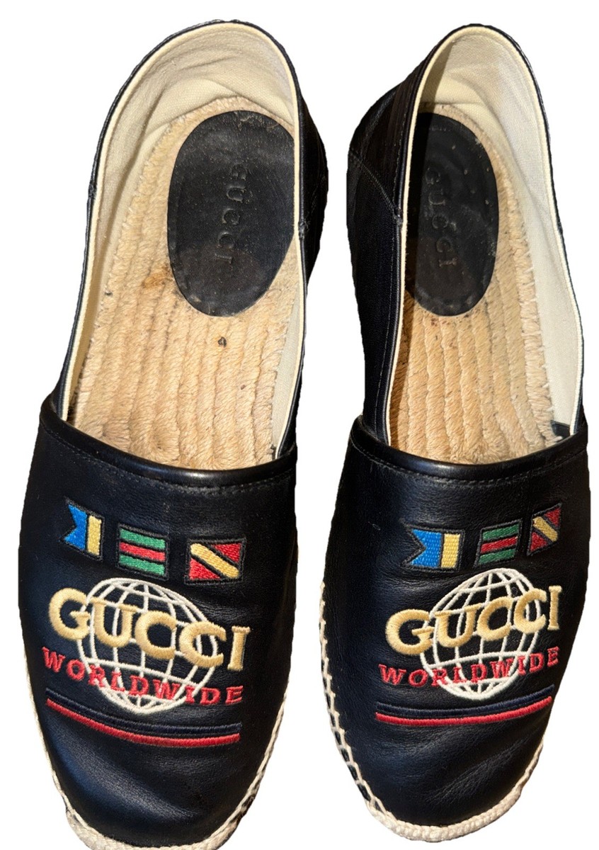 GUCCI WORLD WIDE レザー エスパドリーユ GUCCI Unisex Shoes WORLDWIDE Leather ESPADRILLES EMBROIDERED, Size
