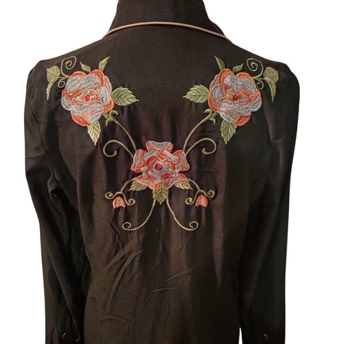 Roper Black Pink Embroidery Black Pearl Snap Size M - Picture 5 of 6
