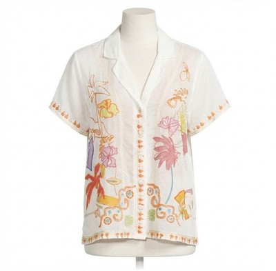 Johnny Was Piper Applique Shirt White