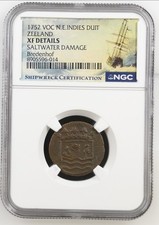 1752 Dutch East Indies Zeeland Duit NGC XF Saltwater DMG Bredenhof Shipw...