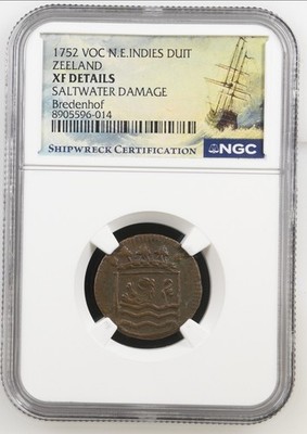 1752 Dutch East Indies Zeeland Duit NGC XF Saltwater DMG Bredenhof Shipwreck