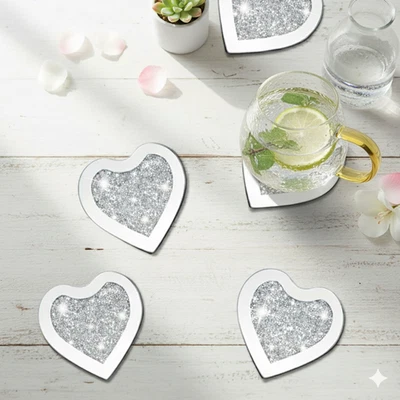 SERENA'S 4 Pack Crushed Diamond Crystal and Mirror Coasters Set of 4 Glittering  - Image 1 of 4
