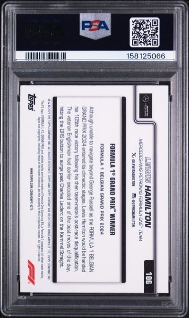 PSA 10 Lewis Hamilton 2025 Topps Chrome Formula 1 F1 #106 B&W RayWave Refractor view 2