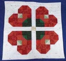 Red Hearts on Splatter White Wall Hanging Mini Quilt Decoration Table Topper 19"