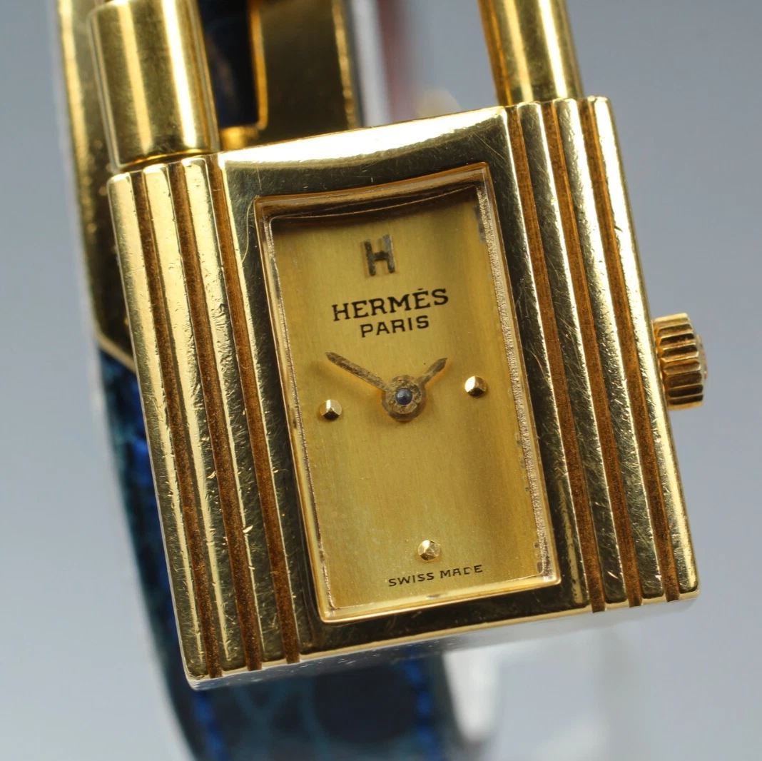 HERMÈS [EXC+5 in SCATOLA] Orologio Vintage HERMES Kelly Oro Blu Donna Quarzo da JPN U323