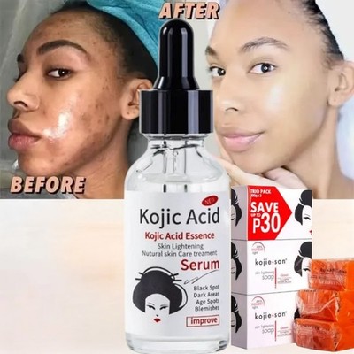 4pcs Kojic Skin Brightening Serum + Kojic Soap Darkspots Eraser 135g [USA Stock]
