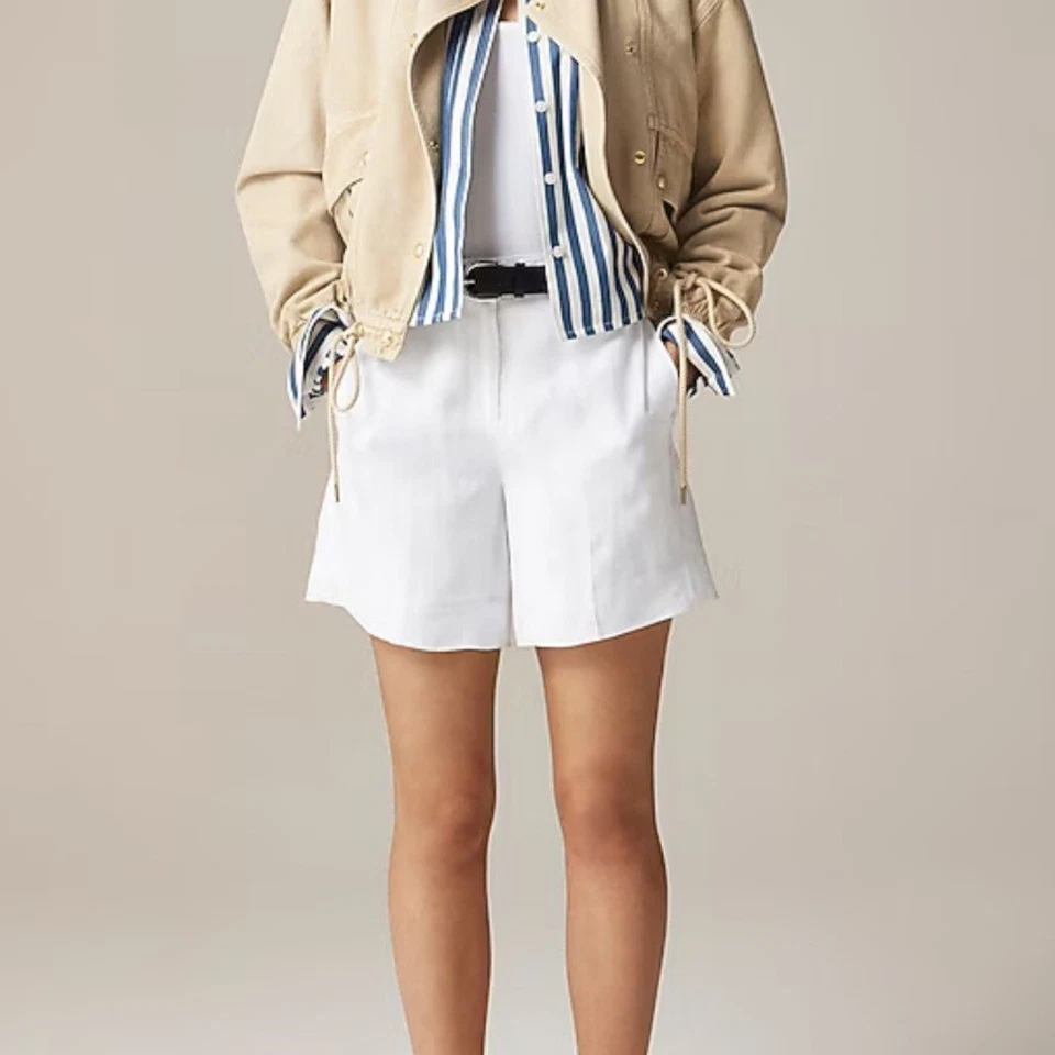 J Crew 6» гавани короткие в льняной белый шорты маленький - Изображение 2 из 4