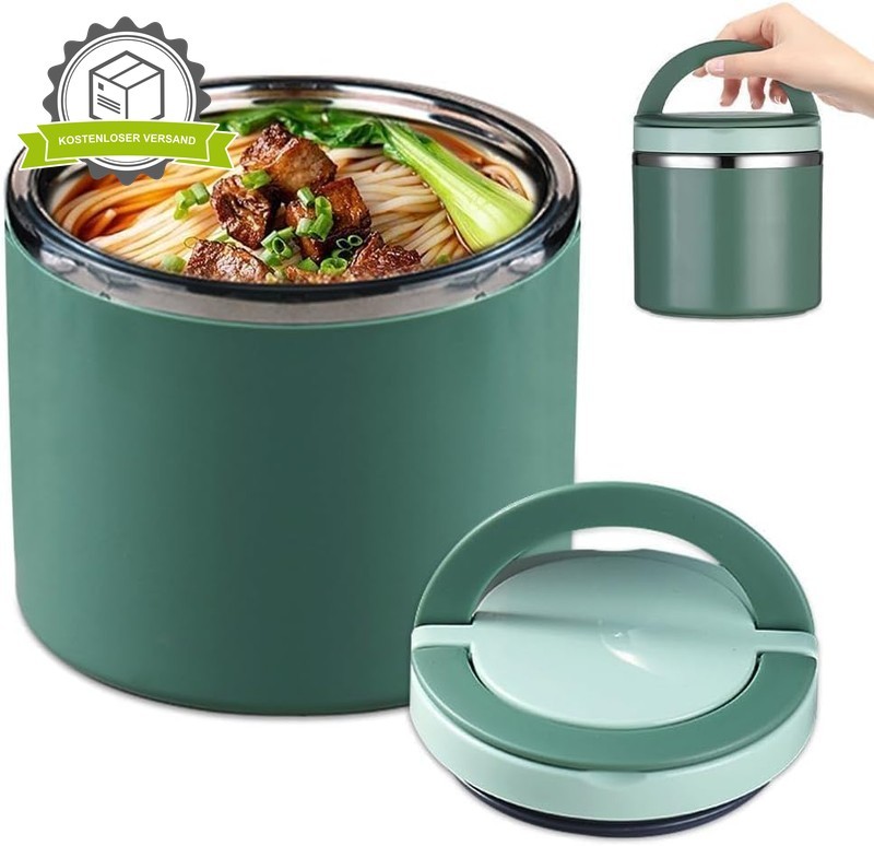 Edelstahl Thermobehälter für Essen 1L Warmhalte Lunchbox Mit Griff & Isolierung