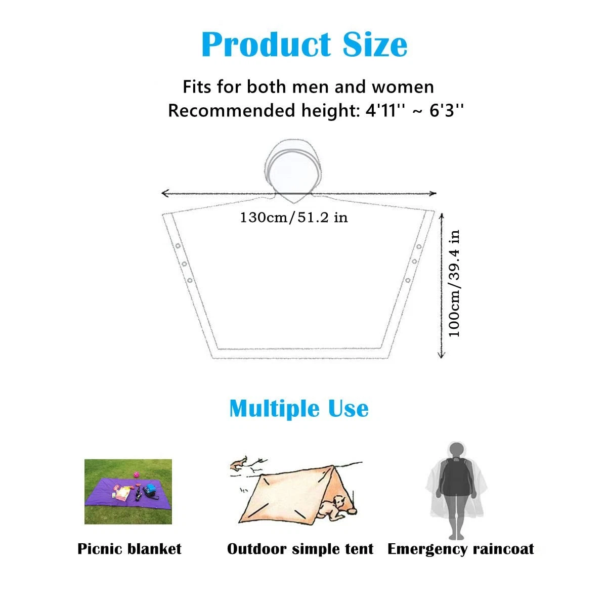 Rain Ponchos for Adults (2 Pack), Reusable EVA Rain Poncho Portable Rain Coats f - product detail image 5