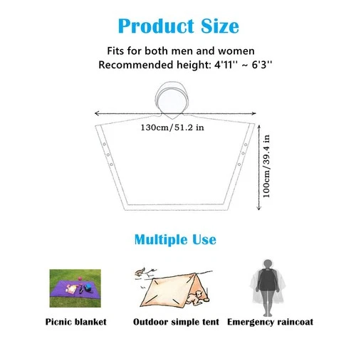 Rain Ponchos for Adults (2 Pack), Reusable EVA Rain Poncho Portable Rain Coats f image 5