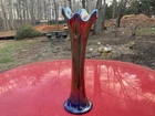 Antique Fenton Diamond Rib Cobalt Blue Carnival Glass Swung Vase