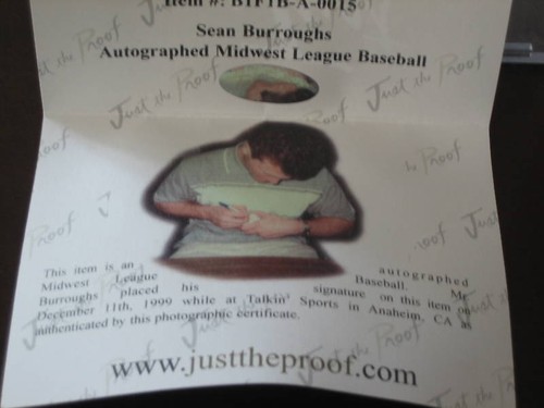 SEAN BURROUGHS AUTOGRAPHED SIGNED OFFICIAL BASEBALL COA - Picture 10 of 11