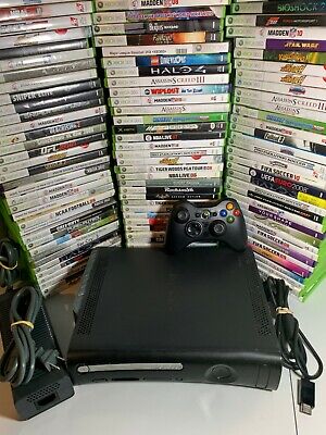 Xbox 360 Elite Black Console Bundle Controller Cable HDD 5 Video Games  Microsoft