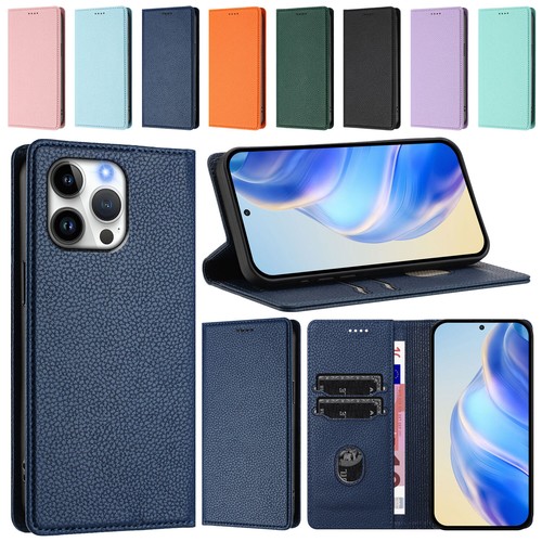 For iPhone 16 Pro 15 14 13 12 11 Magnetic Closure Stand Leather Phone Case Cover