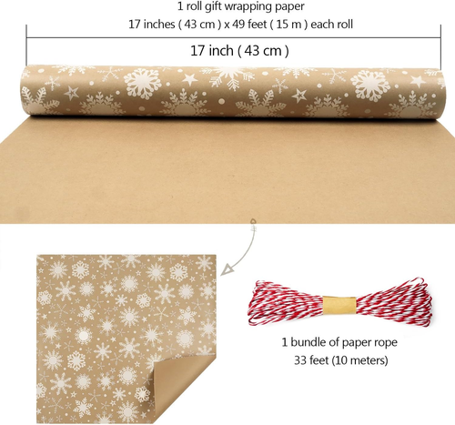 Christmas Wrapping Paper Roll, Brown Kraft Gift Wrapping Paper Jumbo Roll - Picture 6 of 12