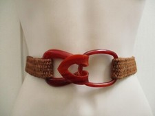 Waist Belt Small Brown Woven Cords Stretch Elastic Plastic Buckle Vintage 1"
