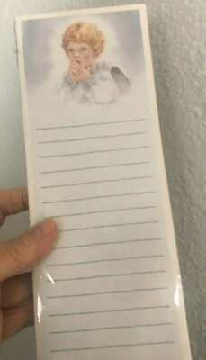 Vtg Unusued ANGEL CHERUB GIRL Long NOTE PAD Magnetic Back 3.5 X 9'' H Notepad