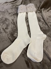 Knee High Leg Warmer Socks With Fur In Cr me White