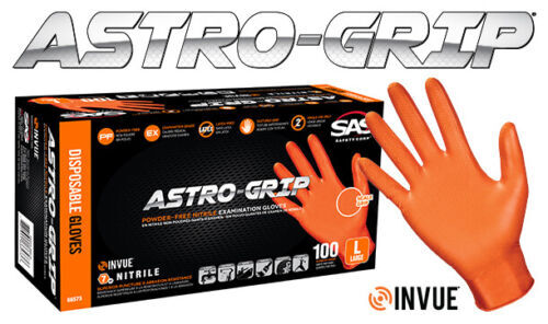 SAS ASTRO GRIP ORANGE Mechanics Tattoo Nitrile Gloves Powder Free MIL  100/BX